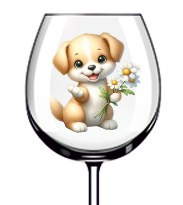 12x Hund Gänseblümchen Blume Bunt Weinglas Flasche Van Vinyl Aufkleber Aufkleber A7072