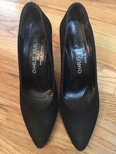 Charles Jourdan shoes/ Pumps-Black Suede- Silver/Mirror heel Excellent Condition