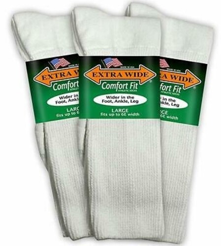 EXTRA WIDE Athletic Socks Comfort Fit Diabetic Crew --Made in USA -- 3 PAIRS-- - Afbeelding 3 van 15