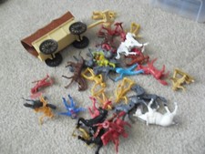 Lot of Vintage 1970s 80s Plastic Cowboys Western Characters Horses Wagon