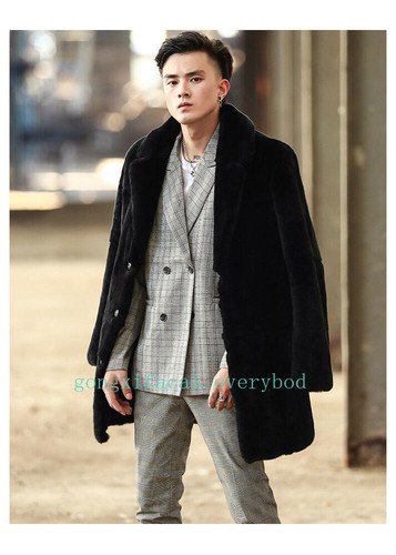 Winter Fur Rex Rabbit Fur Mens Coat Mid-length Fur Leopard Thickened Windbreaker - Picture 14 of 26