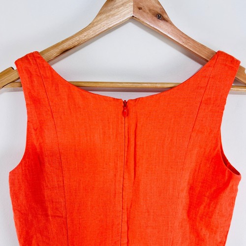Boden Linen Dress Orange Navy Blue Embroidered Beaded Wave Pattern 8 R US 4 R - Picture 14 of 18