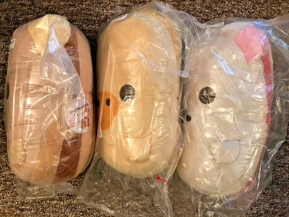 Set 3 peluche Rilakkuma XL 17" Squishy Macaron cuscino orso uccellino nuovo con etichette Toreba San-X! - Immagine 2 di 4