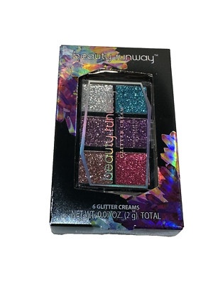 beauty runway 6 cream glitter eye shadows pink purple blue silver