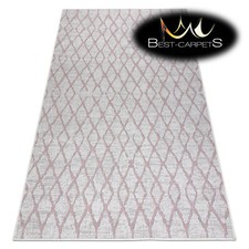 Amazing Modern Flat Woven SISAL RUG SION ecru / pink trellis easy to clean