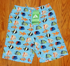 Boys Urban Outdoors Mesh Lined Swim Trunks with Pockets Fish Design Size 8 NWT