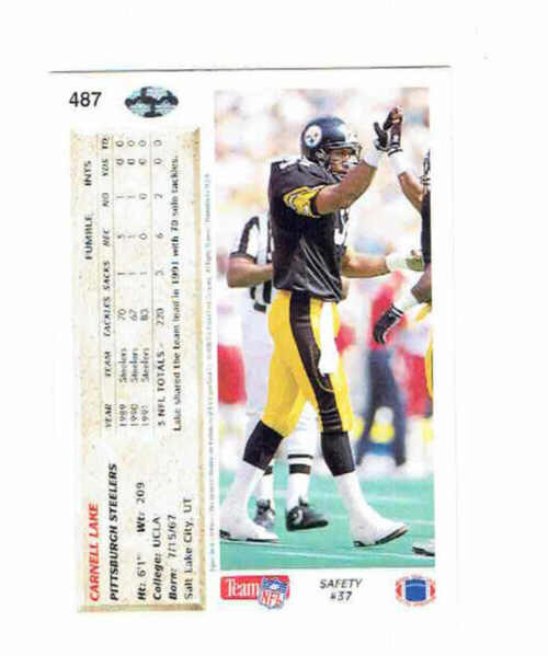 Carnell Lake Pittsburgh Steelers #37 Safety #487 Upper Deck 1992