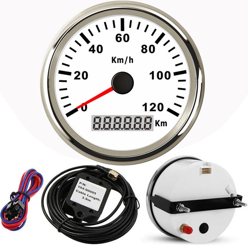 Juego de 2 medidores 120KM/H GPS velocímetro 0-8000rpm tacómetro LED rojo para auto marino - Imagen 2 de 7