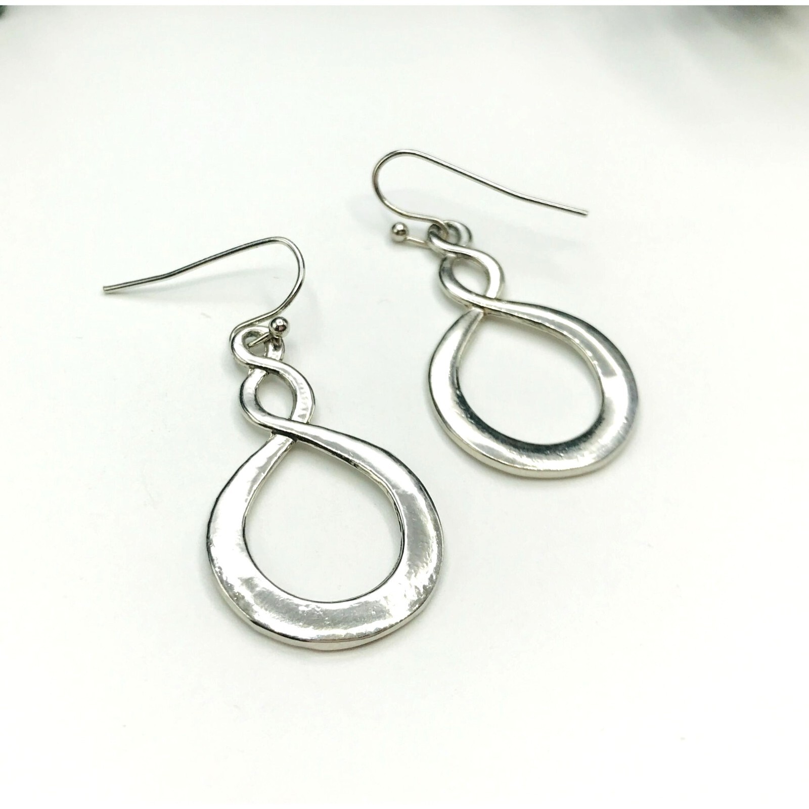 Earrings double loop silver tone dangle - image 1