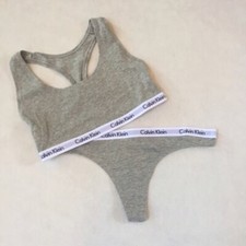 NEW Calvin Klein Gray Bralette Thong Set CK Logo 2 Pc Med