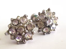 Vintage Nemo Clear Rhinestone Silver Tone Flower Screw Back Earrings 1/2"