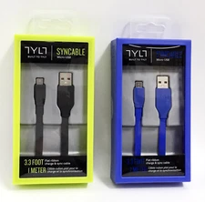 TYLT Syncable Micro-USB 3.3 foot (1 meter) Flat Ribbon - Black  /  Blue
