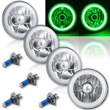 5-34 Green Led Cob Smd Halo Angel Eye Halogen Light Bulbs Metal Headlights Set