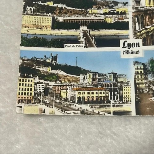 Postal RPPC tintada a mano multi-vista Lyon Ródano Francia c1958 A117 - Imagen 2 de 3