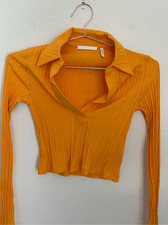 HELMUT LANG Long Sleeve Crop Polo Top Size Small NWOT