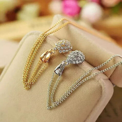 Women Fashion Shiny Rhinestone Waterdrop Pendant Long Chain Sweater Necklace - Picture 3 of 12