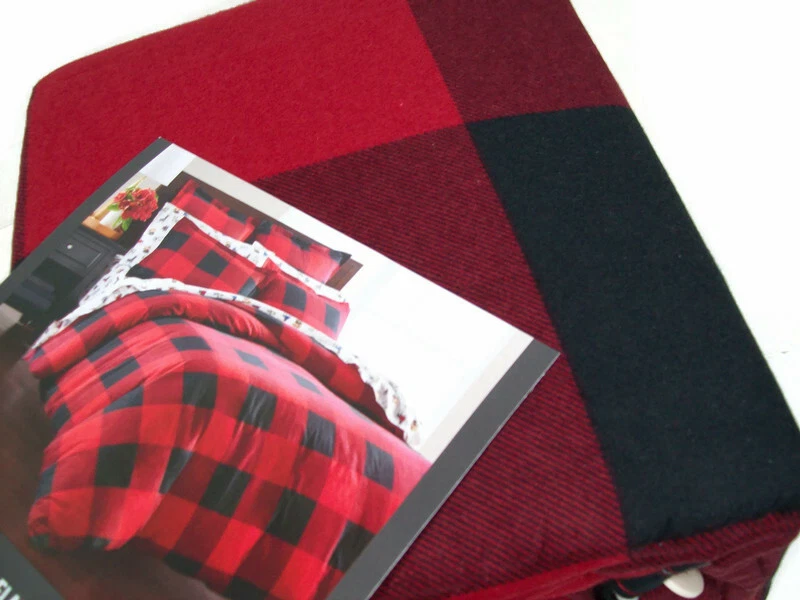 Martha Stewart 红色水牛格子格子法兰绒棉全大号被套新品 — 第 3/4 张图片