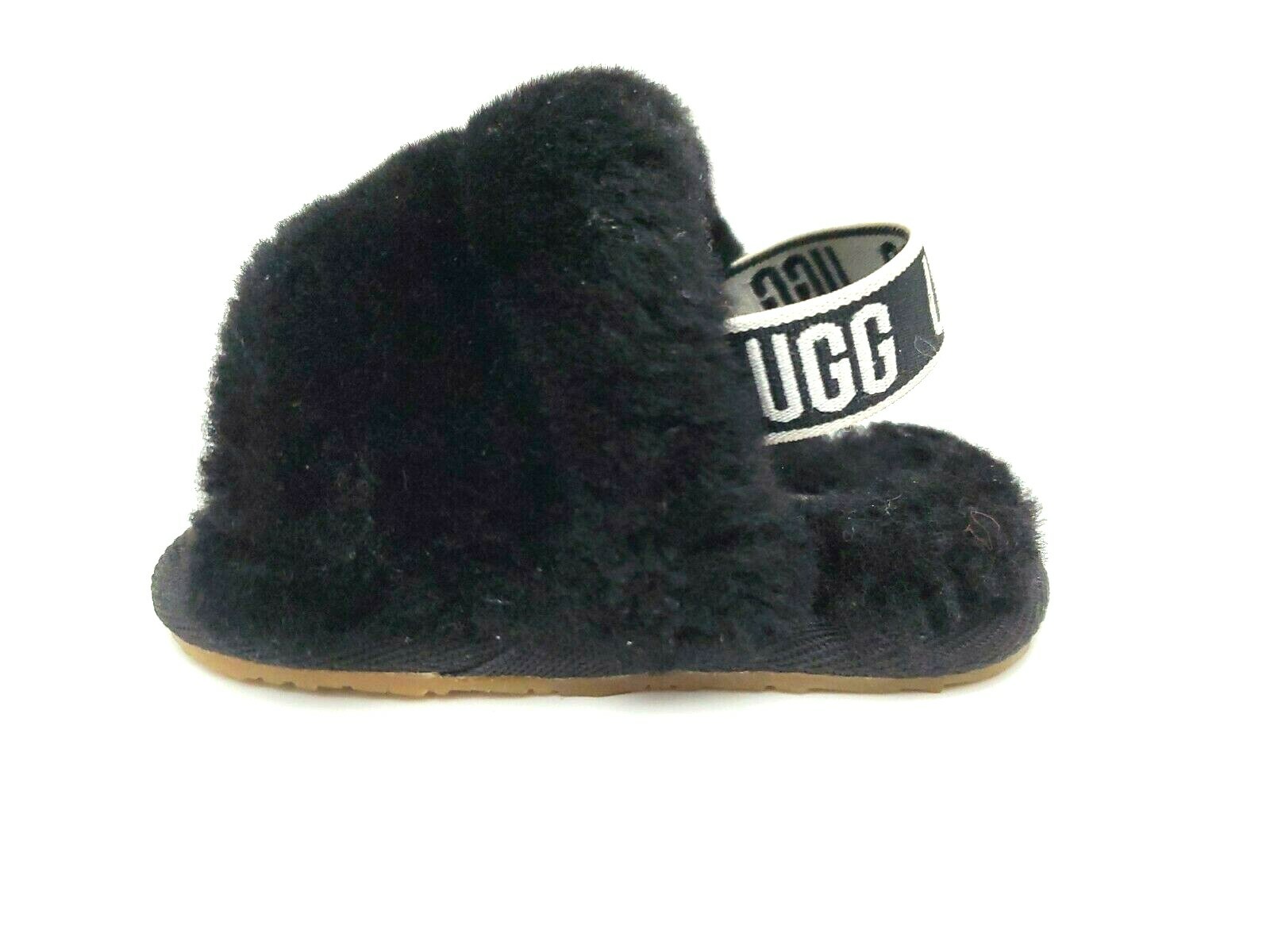 UGG Fluff Yeah Slide Baby Black Slingback Shoes/Slipper Size 02/03