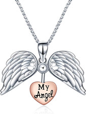 Sterling Silver Angel Wings Memorial Locket Necklace You Are My Angel Pendant
