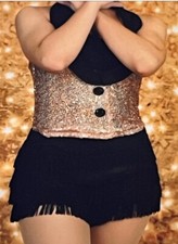 Weissman 8493 Leotard w/Gold Sequin Top Black Buttons/Collar SA