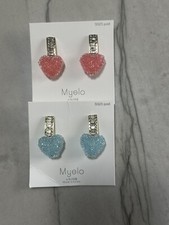 Heart Dangle Earrings Blue  Pink Sparkle With Drop Down CZ's