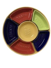 CERAMIC 7 PIECE SECTIONAL SNACK TRAY Multi-colored Nice Piece chip & Dip Bowl
