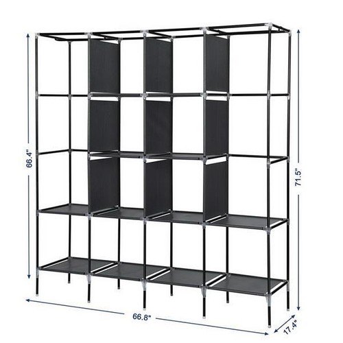 Stoffschrank Kleiderschrank mit Kleiderstange 12 Fächern 4 Seitentaschen Grau - Bild 14 von 22