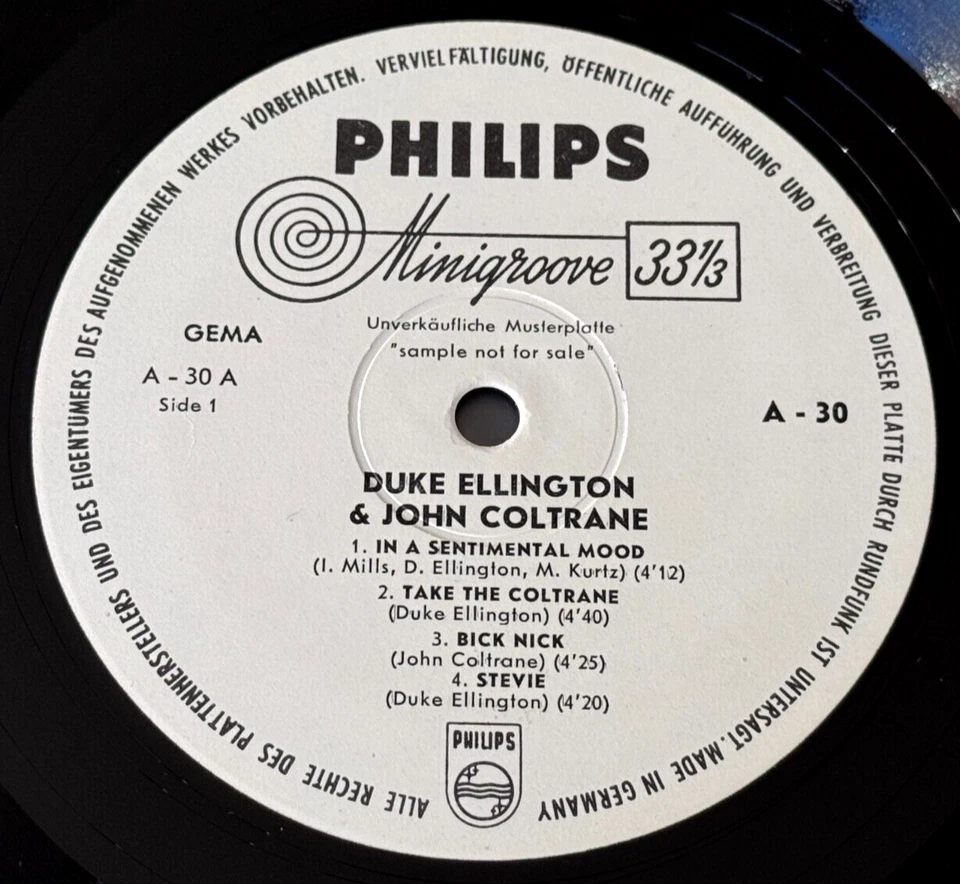 DUKE ELLINGTON JOHN COLTRANE 1963 Philips Impulse A-30 White Label Promo LP NM - Image 2 of 3