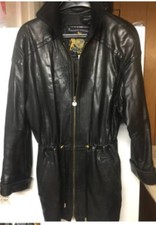 Quality Leather Coat Black 3/4 Lgth Soft Adj. Inner Waist Pockets Med Nwot $155