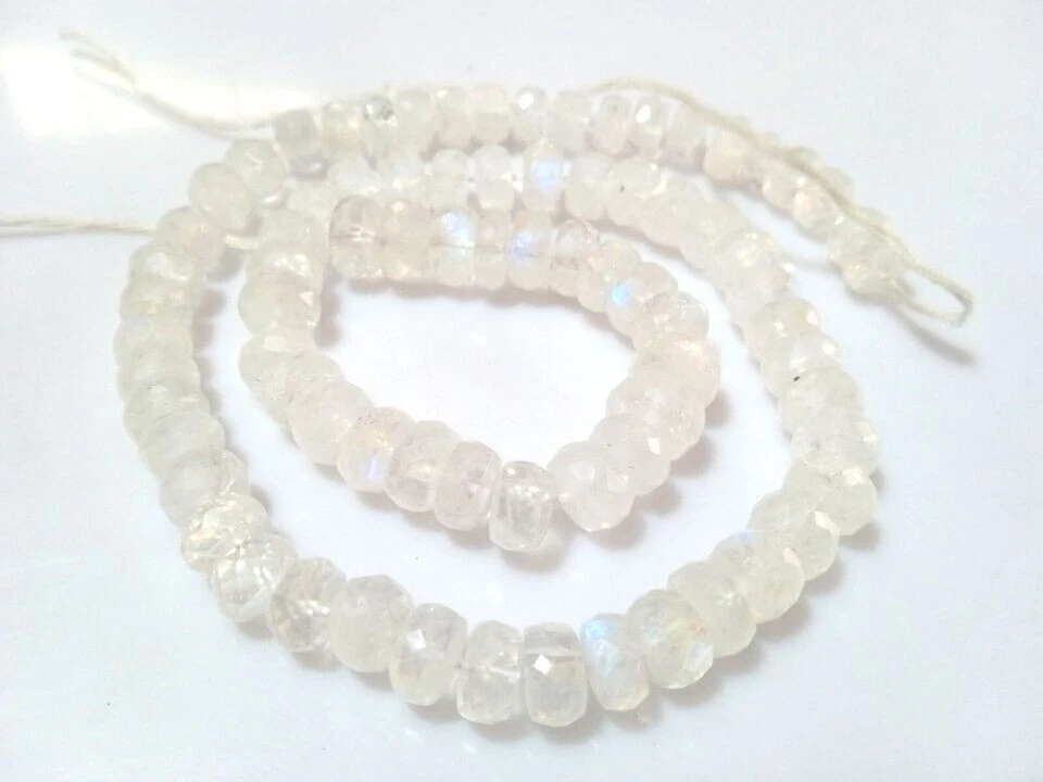 PIEDRA LUNAR ARCO IRIS RONDELLE NATURAL 6-7 MM CUENTAS DE PIEDRAS PRECIOSAS SUELTAS FACETADAS 10" PULGADAS Foto 3 de 4