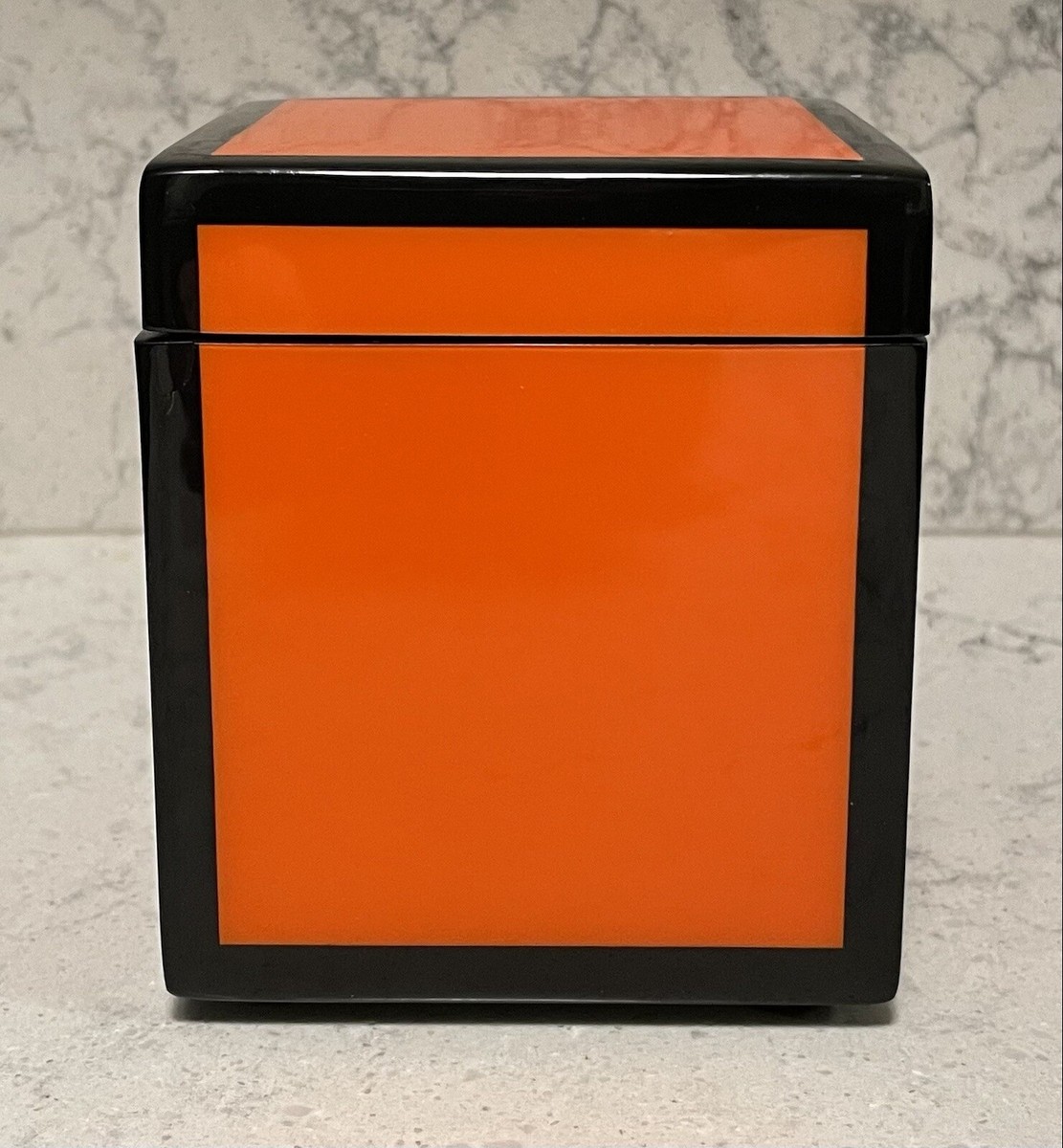 NWOT Pacific Connections Orange w/ Black Trim Square Lacquer Box