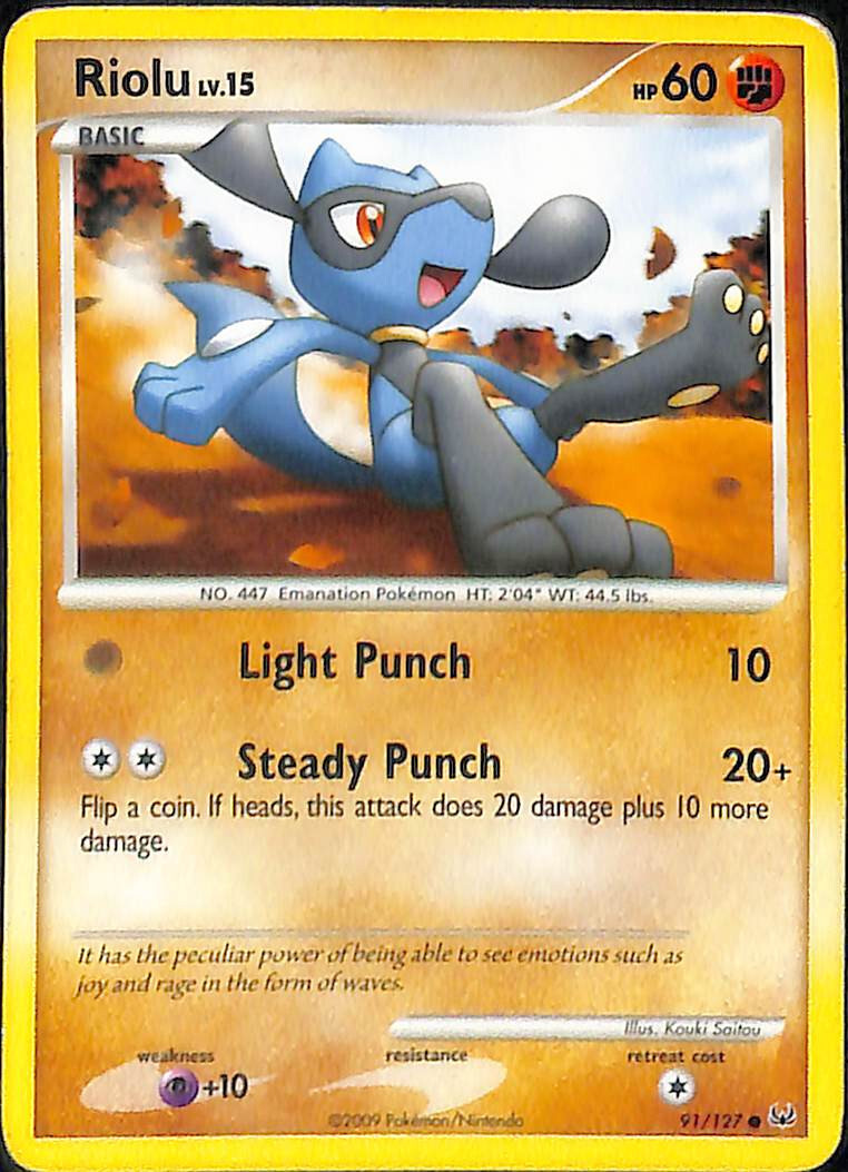 Pokemon TCG Riolu Platinum Base Set 91/127 Regular Common Card Played LP