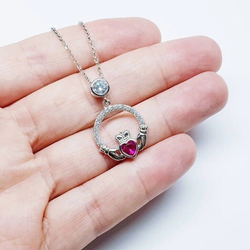 925 Sterling Silver 1.85Ct Heart Cut Lab-Created Ruby Women's Pendant - Picture 5 of 5