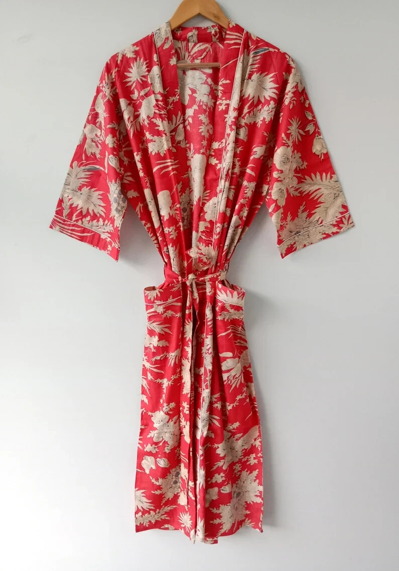 red cotton dressing gown Men's Flannel Robe in Red