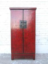 Asien kleiner Schrank Highboard rotbraunes Antikfinish Pinie Vollholz
