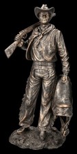 Cowboy Figur mit Gewehr und Sattel - Wilder Westen Deko Statue Geschenk