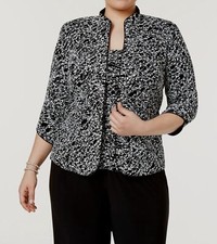 Alex Evenings Womens Black Glitter Tank Jacket Set Plus Size 2X