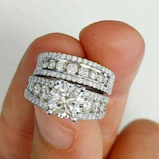 2.50Ct Round Cut Moissanite Bridal Engagement Ring Set In 14K White Gold Plated
