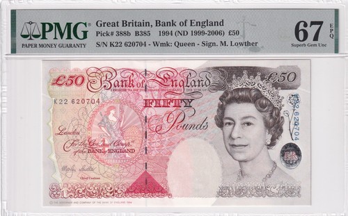 PMG RARE Great Britain 50 Pounds 1999 P-388b GEM Uncirculated 67 EPQ