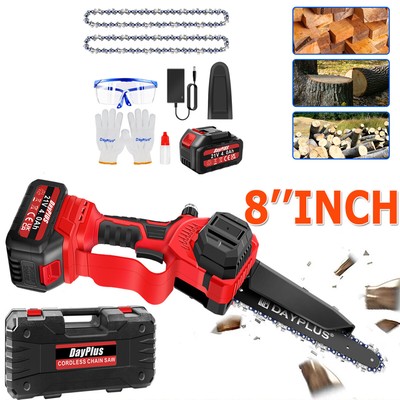 8'' Cordless Electric Chainsaw Handheld Chain Saw Wood Cutter+4.0Ah Battery