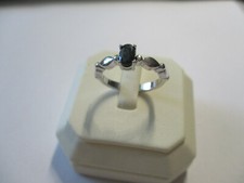 Single Stone Black Sapphire ring new style double tear band 925 silver size 8