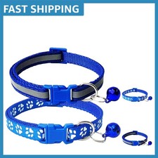 2-Pack Reflective Footprint Cat Collars with Bell - Adjustable Polyester, XS