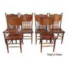Set of Six Vintage Oak Pressback Dining Room Chairs ~ French Country