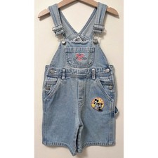 Vintage Disney Shortalls 90s Mickey Minnie Overalls Shorts 4T Embroidered Denim