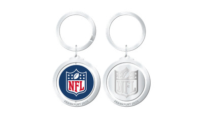 NFL Frankfurt Games 2023 verchromter Spinner Schlüsselanhänger mit NFL Logo