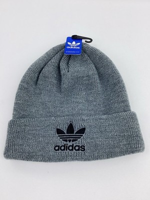 Adidas Trefoil Plus Beanie Heather Gray Embroidered Logo One Size NWT