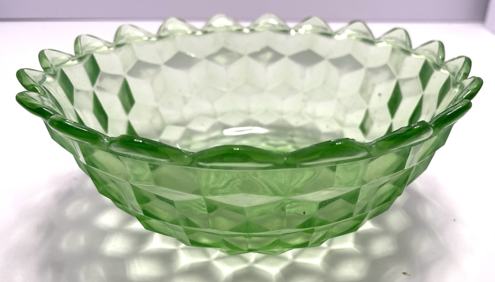 Vintage Green Depression Glass Jeanette/Cube Pattern 7.25 Inch Bowl