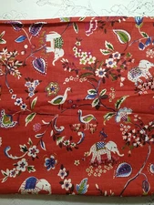 World Market Red Elephant Tablecloth 60in X 90in Floral Tropical  Birds