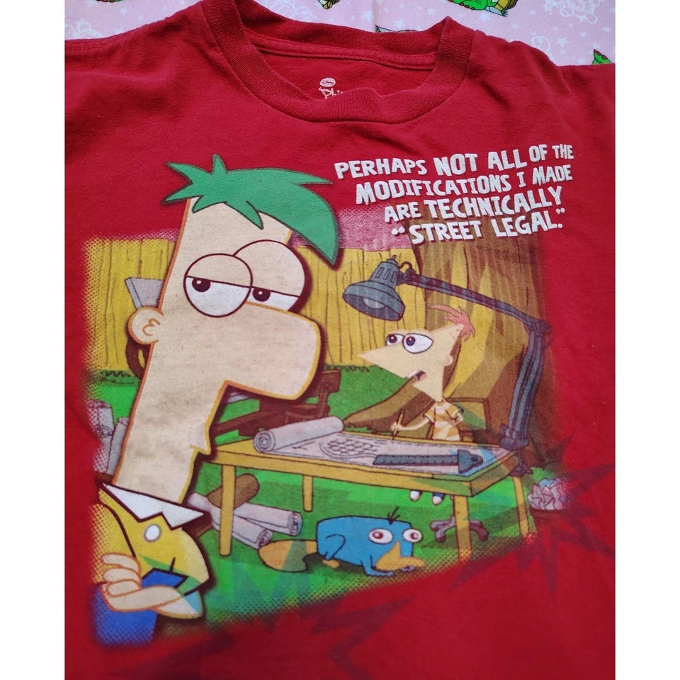 Camiseta De Colección Y2K Phineas y Ferb Niños Talla 5/6 2011 Rara Foto 3 de 4