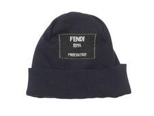 Navy  White Fendi Cashmere Logo Beanie